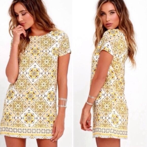 Lulu's Yellow Floral Bandana Sheath Mini Dress S - Picture 2 of 8